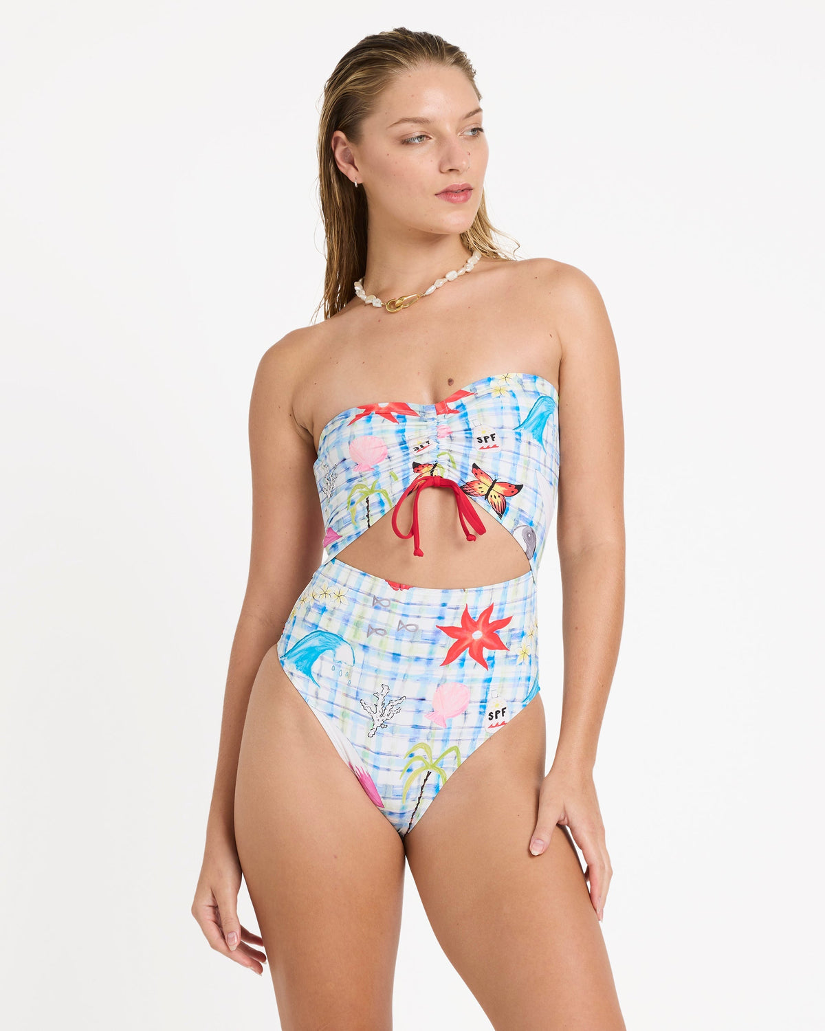 Lottie Hall Summer Bandeau One-piece Swimsuit - White Multi