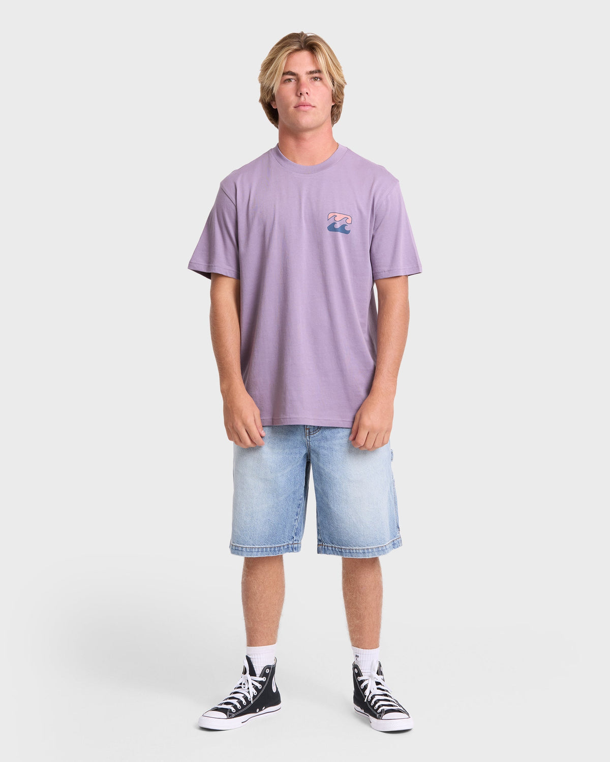 Crayon Wave Premium Short Sleeve Knit T-Shirt - Purple Ash